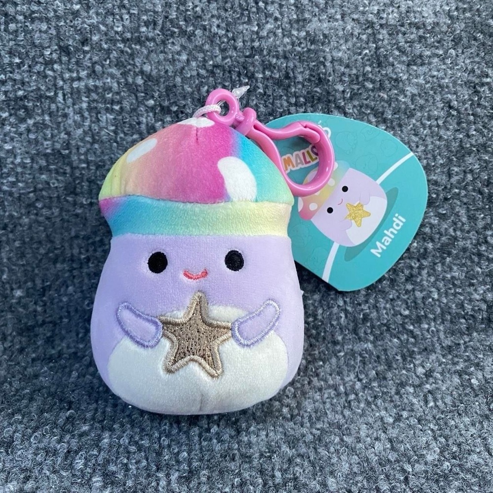 SQUISHMALLOWS MAHDI PURPLE RAINBOW STAR MUSHROOM PLUSH TOY KEYCHAIN FOODIE SQUAD